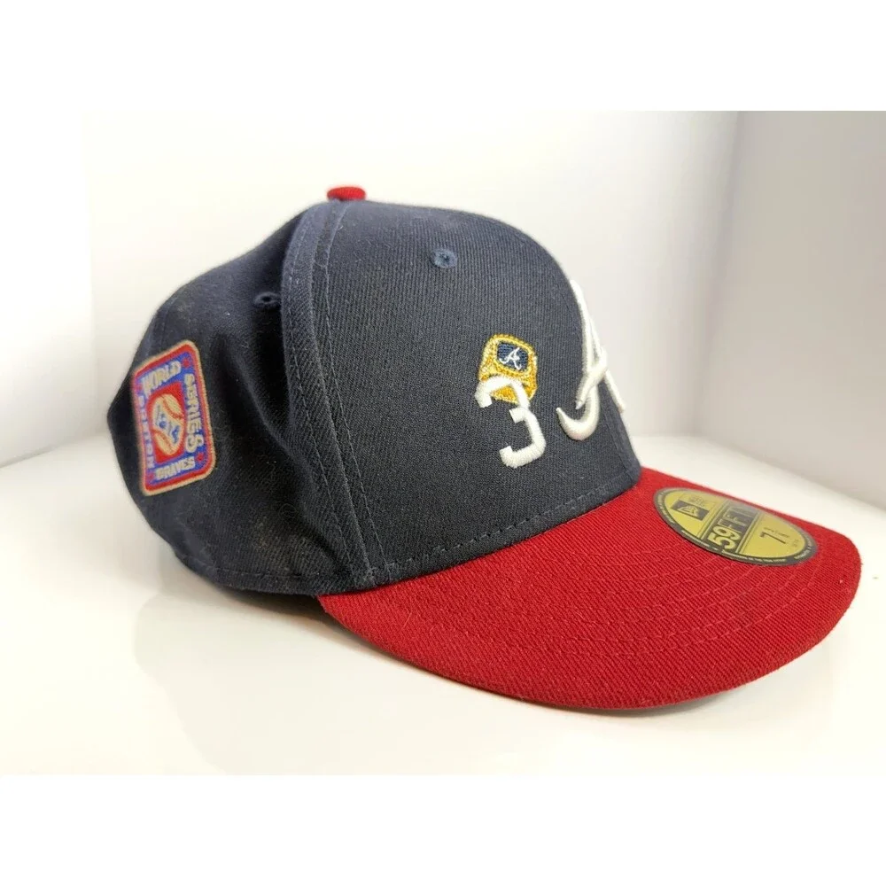 Atlanta Braves New Era 59FIFTY Fitted Hat 7 3/8 Navy Red World Series Patches